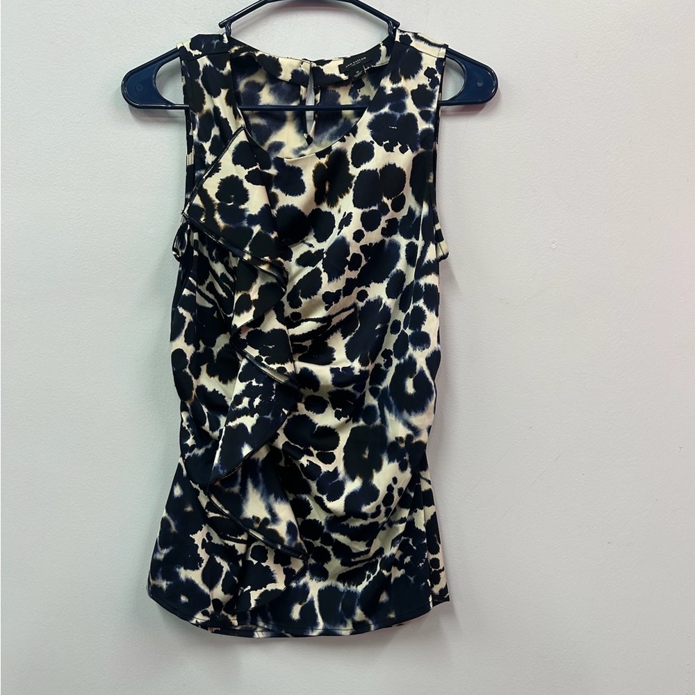 Ann Taylor Black and White Ruched Sleeveless Tank Top